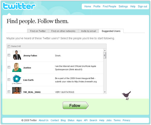 Twitter : Suggestions de followers