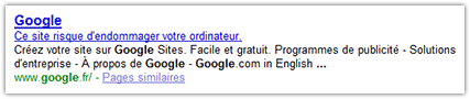 Google : Ce site rique d'endommager votre ordinateur