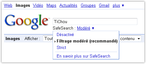 Google Images : Filtre SafeSearch