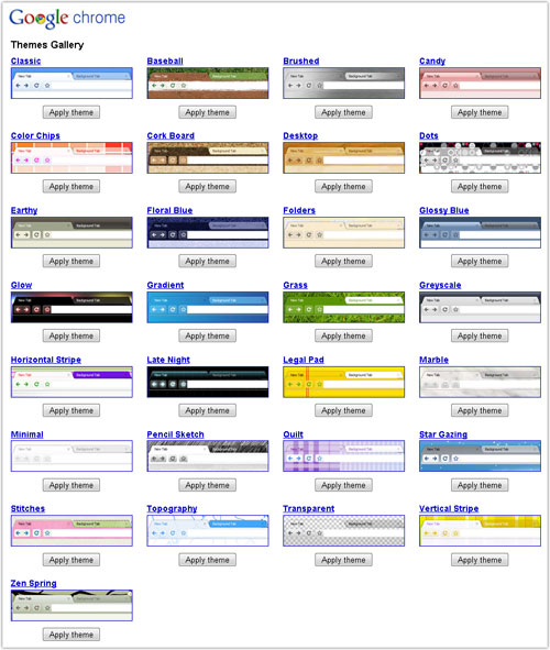 Google Chrome : Galerie des thèmes