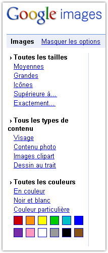 Google Images : Options de recherche