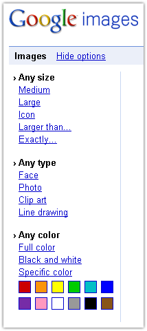 Google Images : Options de recherche
