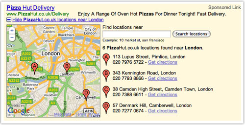 Google Ad : Adresses and location