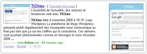 Google : Apercus des sites