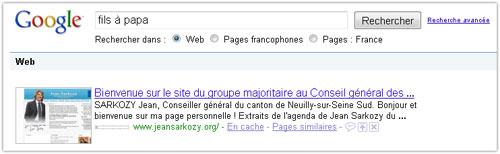 Google : Jeansarkozy.org, fils à papa