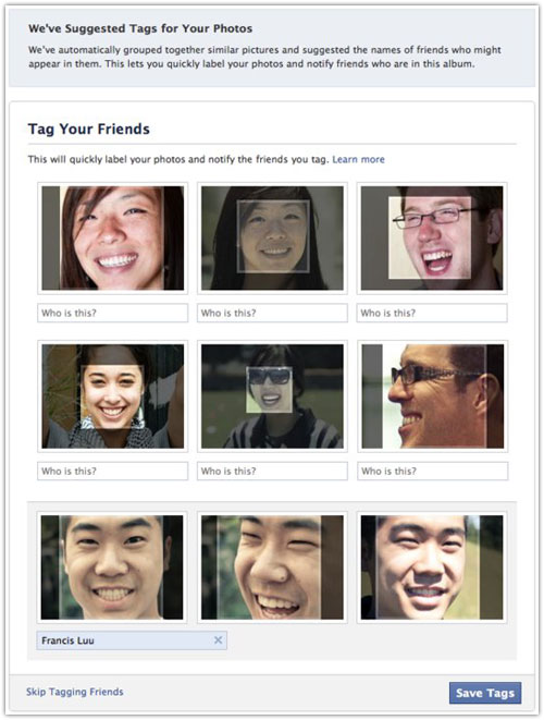 Facebook : Reconnaissance faciale lors du tag de photos