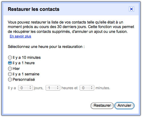 Gmail : Restaurer les contacts