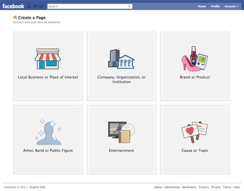 Facebook : Nouvelle interface de création de page