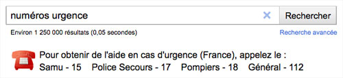 Google : Numéros d'urgence