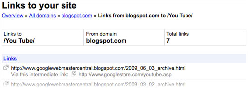 Google Webmaster Tools : Liens intermediaires