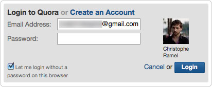 Quora : Identité via l'adresse email