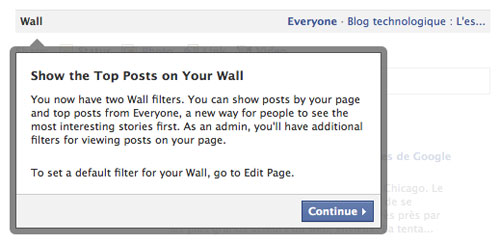 Facebook : Nouvelle page - Filtres du mur