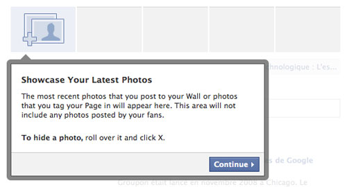 Facebook : Nouvelle page - Photos