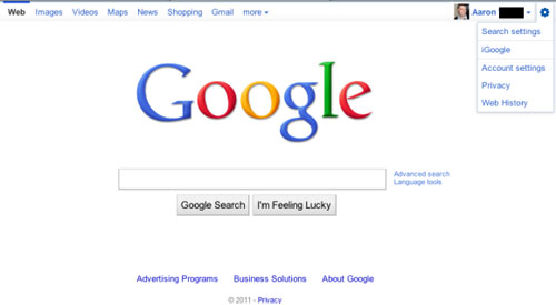 Google : Barre de navigation - Configuration