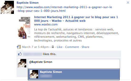 Facebook : Arobase dans les commentaires