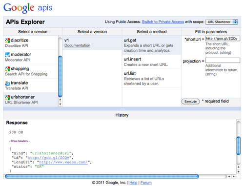 Google APIs Explorer