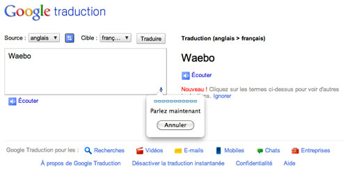 Google Translate : Reconnaissance vocale