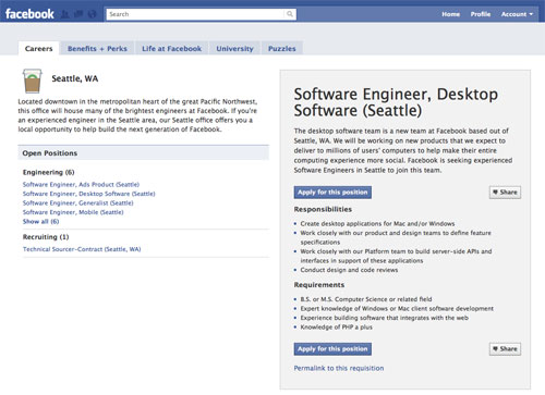 Facebook : Offre d'emploi - Software Engineer