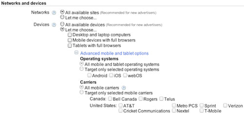 Google Adwords : Options de ciblage pour tablettes