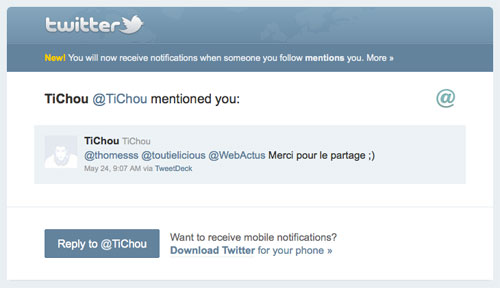 Twitter : Notification lors de mention