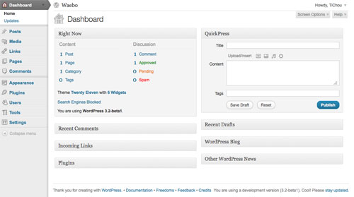 WordPress 3.2 : Interface Administration