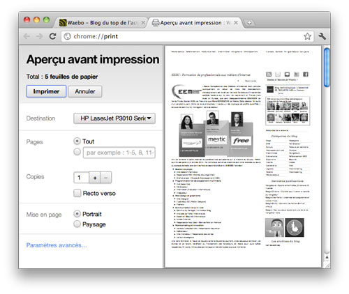 Google Chrome : Aperçu avant impression