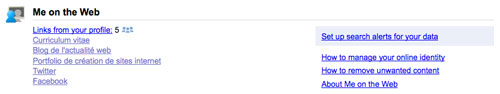 Google Dashboard : Me on the Web