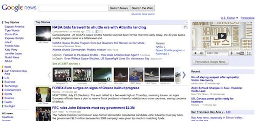 Google News : Interface utilisateur