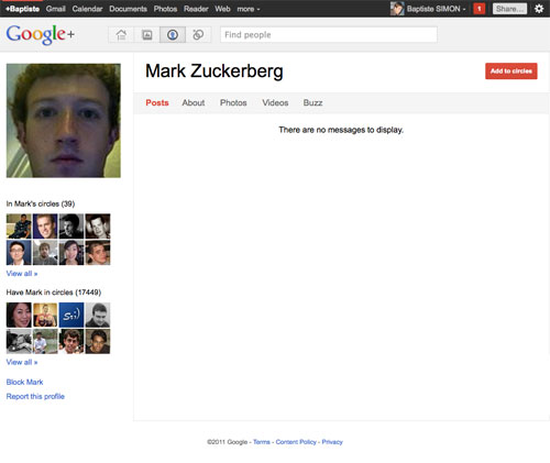 Google Plus : Mark Zukerberg