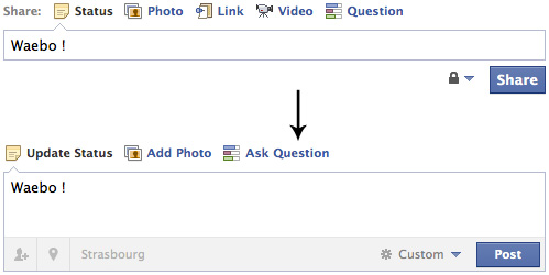 Facebook : Formulaire de publication de statut