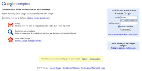 Google : Ancienne page d'authentification