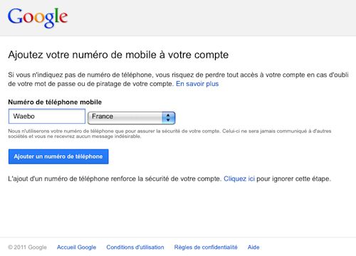 Google : Ajoutez votre numéro de mobile à votre compte