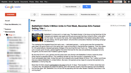 Google Reader : Nouvelle interface utilisateur