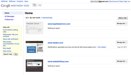 Google Webmaster Tools : Nouvelle interface