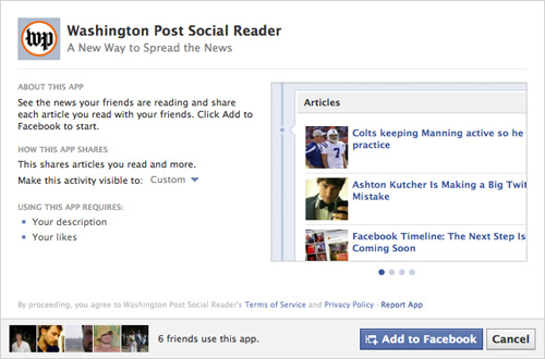 Facebook Lire les informations du Washington Post