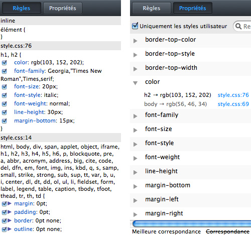 Firefox : Outils pour développeurs - Styles CSS (Règles et Propriétés)