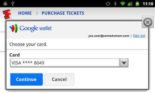 Google Wallet : Popup pour mobile