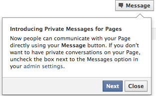 Facebook : Private Messages for Pages