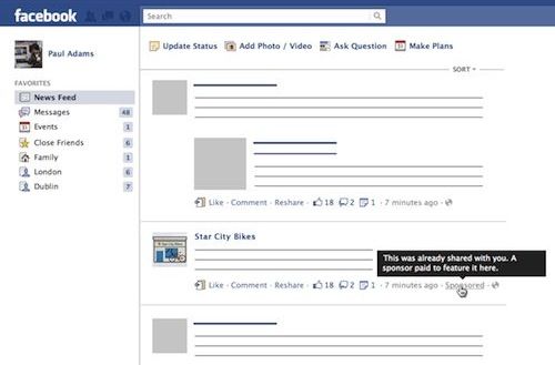 Facebook : Sponsored Story in News Feed