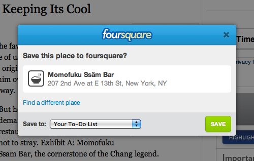 Save this place to Foursquare ?