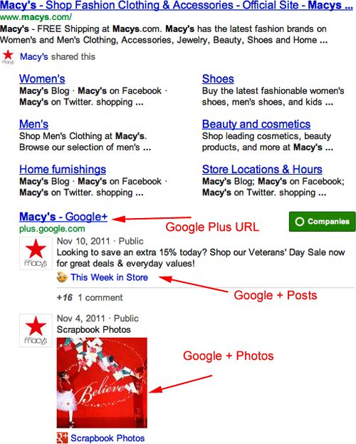 Google : Google Plus dans les SERPS