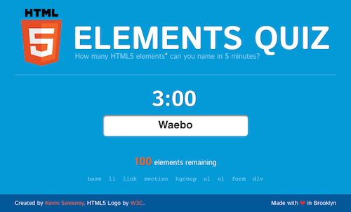 HTML5 Elements Quiz