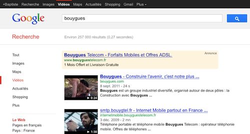 Google : Vidéo porno pour Bouygues